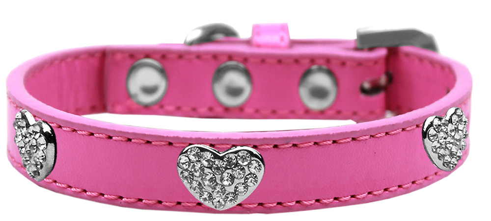 Crystal Heart Dog Collar Bright Pink Size 12